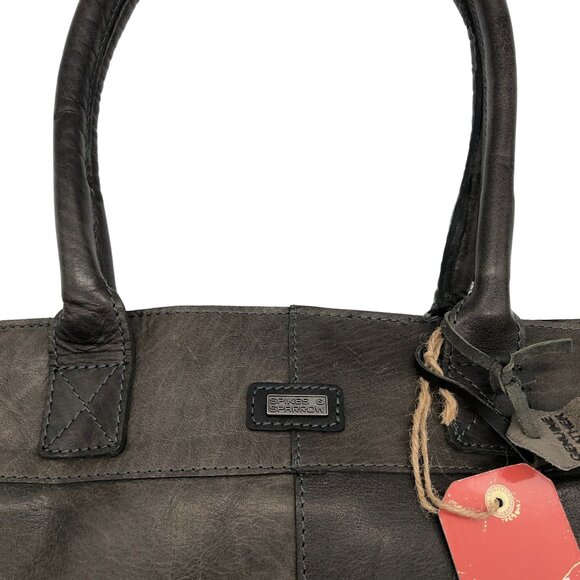 Spikes & Sparrows Addison Leather Tote Bag Zipper Closure Dual Handles Gray - Picture 2 of 7